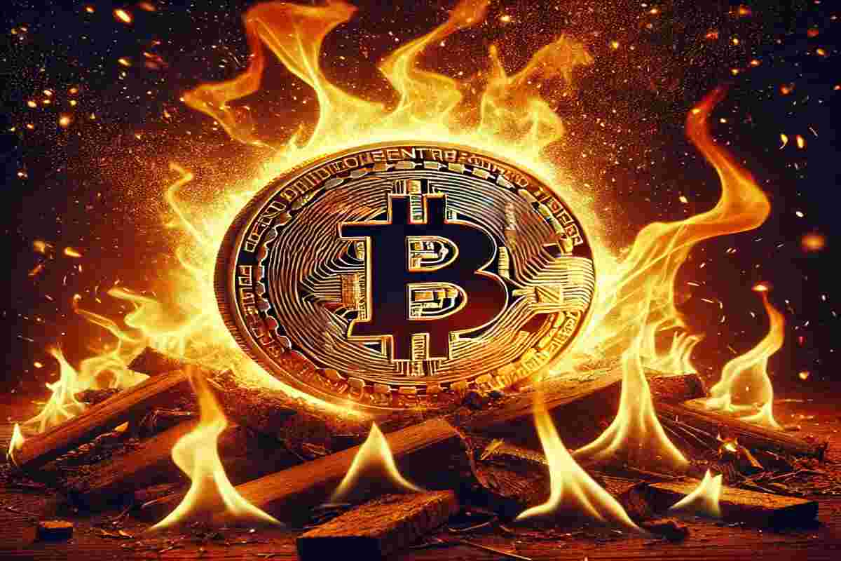 bitcoin che brucia tra le fiamme